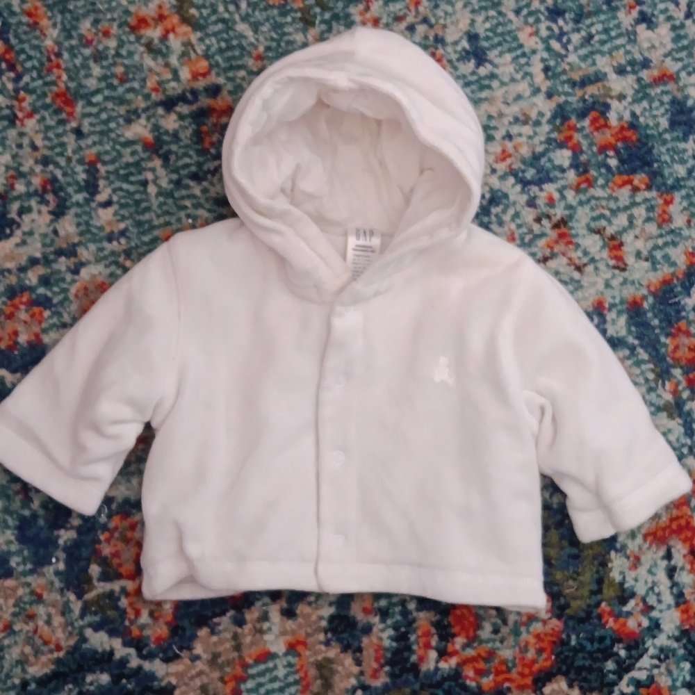 Gap white velour lined snap up hooded jacket